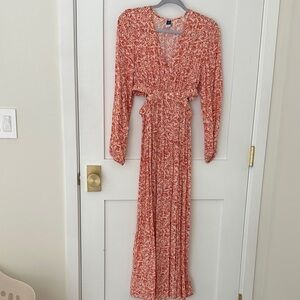 Old Navy Red/Orange Floral Long Sleeve Dress with Side Cutouts